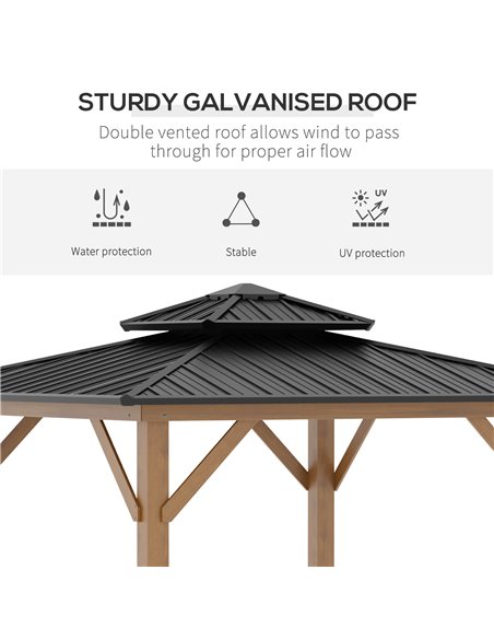 Outsunny 3.5x3.5m Hardtop Gazebo with 2-Tier Roof, Solid Wood Frame, Grey - pic 19567 | FastDaddyshop