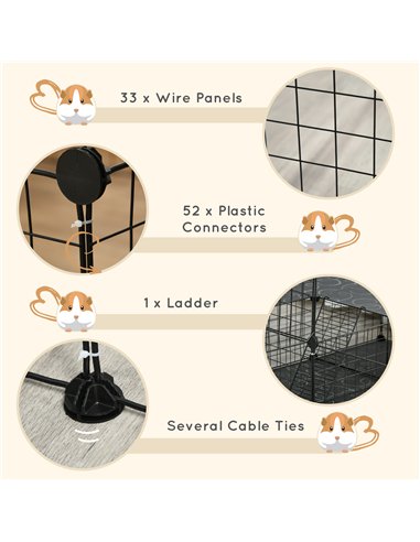 PawHut Pet Playpen with Door, Guinea Pigs Metal Mesh Cage for Small Animal, Chinchilla, 175 x 105 x 70 CM, Black