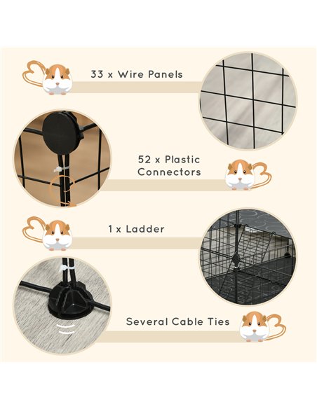 PawHut Pet Playpen with Door, Guinea Pigs Metal Mesh Cage for Small Animal, Chinchilla, 175 x 105 x 70 CM, Black - pic 195671 | FastDaddyshop