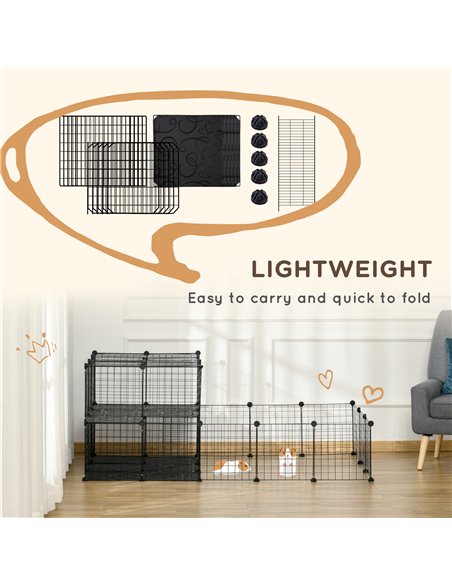 PawHut Pet Playpen with Door, Guinea Pigs Metal Mesh Cage for Small Animal, Chinchilla, 175 x 105 x 70 CM, Black - pic 195673 | FastDaddyshop
