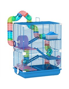 PawHut 5 Tier Hamster Cage Carrier Habitat w/ Exercise Wheels, Tunnel, Blue