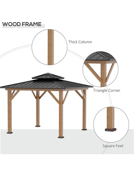 Outsunny 3.5x3.5m Hardtop Gazebo with 2-Tier Roof, Solid Wood Frame, Grey - pic 19568 | FastDaddyshop