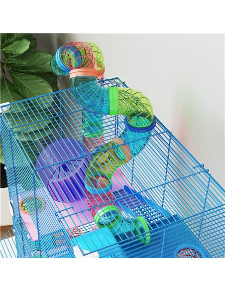 PawHut 5 Tier Hamster Cage Carrier Habitat w/ Exercise Wheels, Tunnel, Blue - pic 195683 | FastDaddyshop