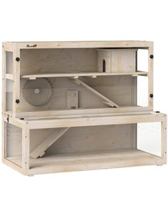 PawHut Wooden Hamster Cage with Hut, Wheel, Ramps, Removable Viewing Panels, 100 x 50 x 84 cm, Natural Wood