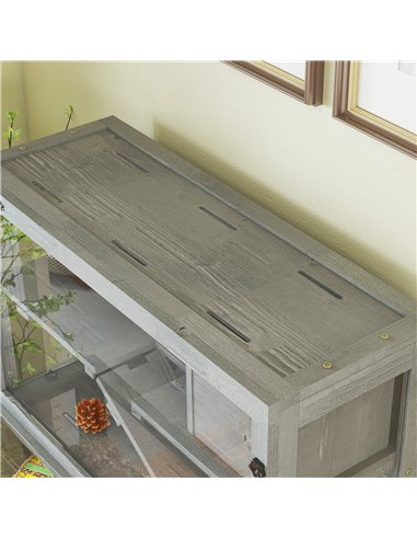 PawHut Wooden Hamster Cage with Hut, Wheel, Ramps, Removable Viewing Panels, 80 x 50 x 84 cm, Grey