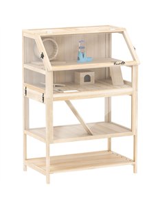 PawHut Wooden Hamster Cage with Detachable Lower Floor, Storage Shelf, Hut, Seesaw, Exercise Wheel, Ramps for Hamster