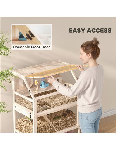 PawHut Wooden Hamster Cage with Detachable Lower Floor, Storage Shelf, Hut, Seesaw, Exercise Wheel, Ramps for Hamster