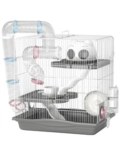 PawHut 3-Tier Hamster Cage with Exercise Wheels, Water Bottle, Food Dish, for Dwarf Hamsters, 45 x 30 x 45 cm, Grey