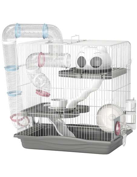 PawHut 3-Tier Hamster Cage with Exercise Wheels, Water Bottle, Food Dish, for Dwarf Hamsters, 45 x 30 x 45 cm, Grey - pic 195711 | FastDaddyshop