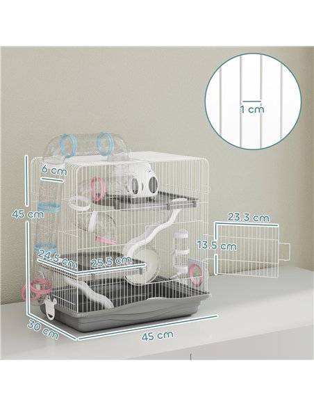 PawHut 3-Tier Hamster Cage with Exercise Wheels, Water Bottle, Food Dish, for Dwarf Hamsters, 45 x 30 x 45 cm, Grey - pic 195713 | FastDaddyshop