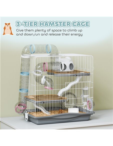 PawHut 3-Tier Hamster Cage with Exercise Wheels, Water Bottle, Food Dish, for Dwarf Hamsters, 45 x 30 x 45 cm, Grey - pic 195714 | FastDaddyshop