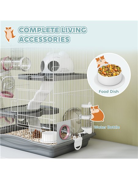 PawHut 3-Tier Hamster Cage with Exercise Wheels, Water Bottle, Food Dish, for Dwarf Hamsters, 45 x 30 x 45 cm, Grey - pic 195716 | FastDaddyshop