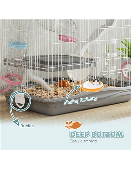PawHut 3-Tier Hamster Cage with Exercise Wheels, Water Bottle, Food Dish, for Dwarf Hamsters, 45 x 30 x 45 cm, Grey - pic 195717 | FastDaddyshop