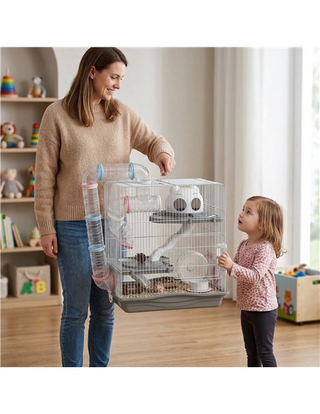 PawHut 3-Tier Hamster Cage with Exercise Wheels, Water Bottle, Food Dish, for Dwarf Hamsters, 45 x 30 x 45 cm, Grey - pic 195718 | FastDaddyshop