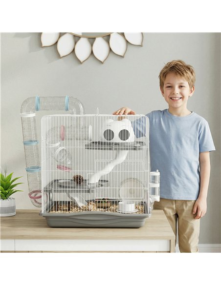 PawHut 3-Tier Hamster Cage with Exercise Wheels, Water Bottle, Food Dish, for Dwarf Hamsters, 45 x 30 x 45 cm, Grey - pic 195719 | FastDaddyshop