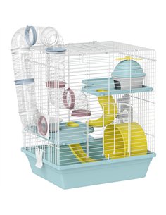 PawHut 3-Level Hamster Cage with Exercise Wheel, Water Bottle, Food Bowl, for Dwarf Hamsters, 34.5 x 27.5 x 41 cm, Blue