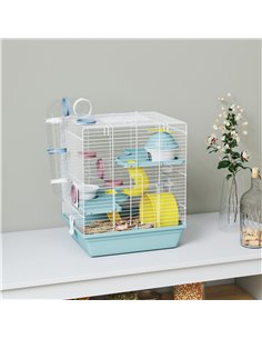 PawHut 3-Level Hamster Cage with Exercise Wheel, Water Bottle, Food Bowl, for Dwarf Hamsters, 34.5 x 27.5 x 41 cm, Blue 2