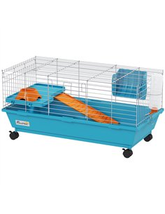 PawHut Small Animal Cage Rabbit Guinea Pigs Chinchillas Cage with Wheels Water Bottle