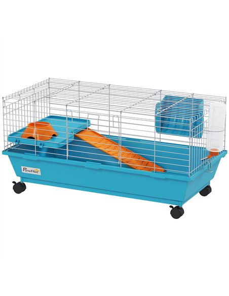 PawHut Small Animal Cage Rabbit Guinea Pigs Chinchillas Cage with Wheels Water Bottle - pic 195729 | FastDaddyshop