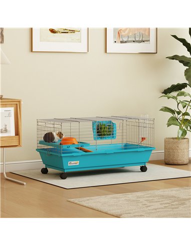 PawHut Small Animal Cage Rabbit Guinea Pigs Chinchillas Cage with Wheels Water Bottle