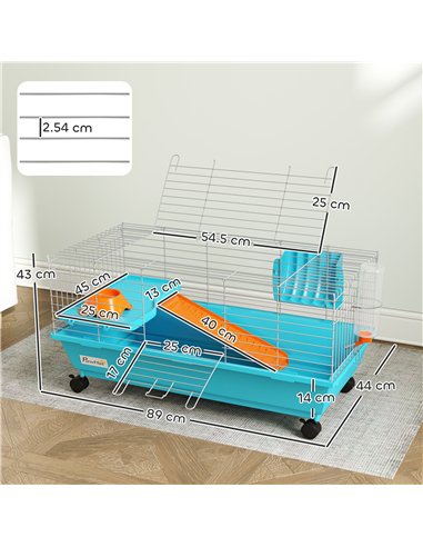 PawHut Small Animal Cage Rabbit Guinea Pigs Chinchillas Cage with Wheels Water Bottle