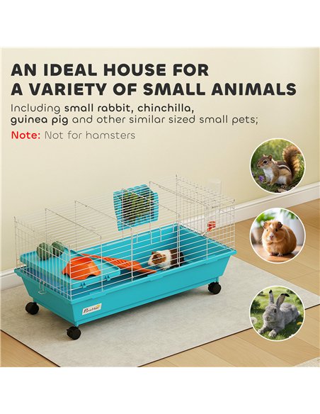 PawHut Small Animal Cage Rabbit Guinea Pigs Chinchillas Cage with Wheels Water Bottle - pic 195732 | FastDaddyshop