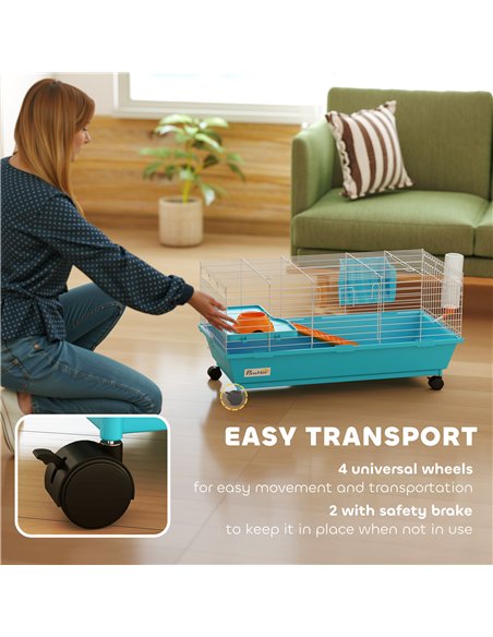 PawHut Small Animal Cage Rabbit Guinea Pigs Chinchillas Cage with Wheels Water Bottle - pic 195733 | FastDaddyshop