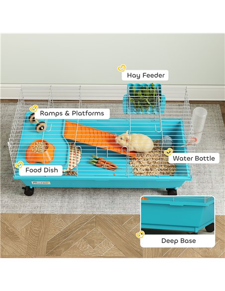 PawHut Small Animal Cage Rabbit Guinea Pigs Chinchillas Cage with Wheels Water Bottle - pic 195734 | FastDaddyshop