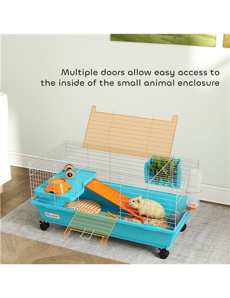 PawHut Small Animal Cage Rabbit Guinea Pigs Chinchillas Cage with Wheels Water Bottle - pic 195735 | FastDaddyshop