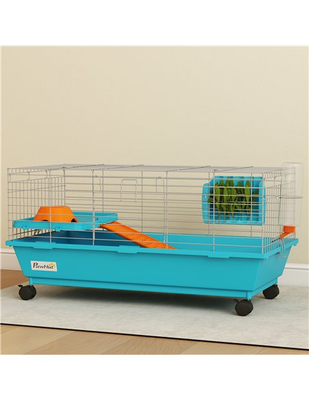 PawHut Small Animal Cage Rabbit Guinea Pigs Chinchillas Cage with Wheels Water Bottle - pic 195736 | FastDaddyshop