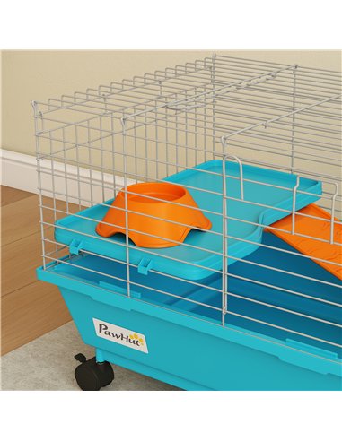 PawHut Small Animal Cage Rabbit Guinea Pigs Chinchillas Cage with Wheels Water Bottle