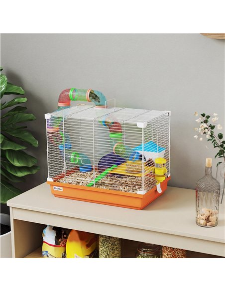 PawHut 2 Tier Hamster Cage, Gerbil Cage with Handle, Exercise Wheels, Tunnel, Water Bottle, Dishes, Ladder, for Dwarf - pic 195739 | FastDaddyshop