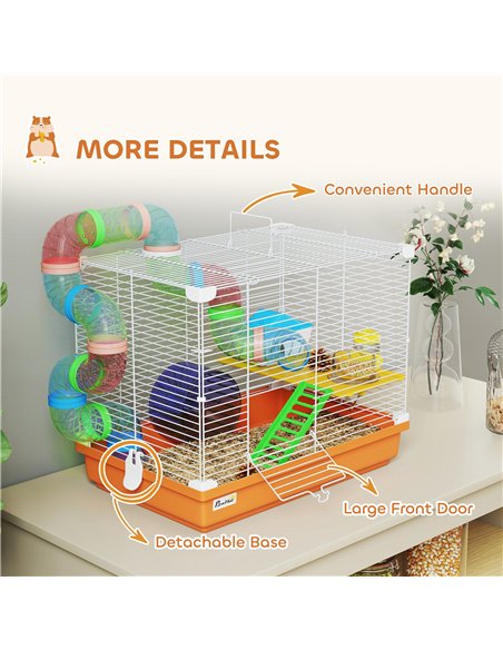 PawHut 2 Tier Hamster Cage, Gerbil Cage with Handle, Exercise Wheels, Tunnel, Water Bottle, Dishes, Ladder, for Dwarf - pic 195743 | FastDaddyshop