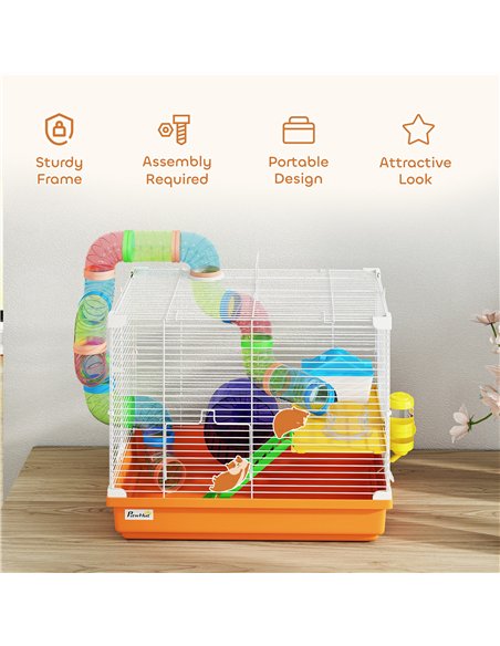PawHut 2 Tier Hamster Cage, Gerbil Cage with Handle, Exercise Wheels, Tunnel, Water Bottle, Dishes, Ladder, for Dwarf - pic 195744 | FastDaddyshop