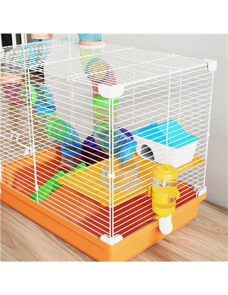 PawHut 2 Tier Hamster Cage, Gerbil Cage with Handle, Exercise Wheels, Tunnel, Water Bottle, Dishes, Ladder, for Dwarf - pic 195745 | FastDaddyshop