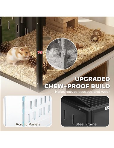 PawHut Hamster Cage Steel Chewproof with Openable Top, Deep Burrow for Dwarf Syrian Hamster, Gerbil, Rats, 105 x 51 x 53 cm