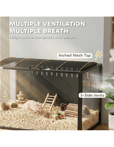 PawHut Hamster Cage Steel Chewproof with Openable Top, Deep Burrow for Dwarf Syrian Hamster, Gerbil, Rats, 81 x 51 x 53 cm