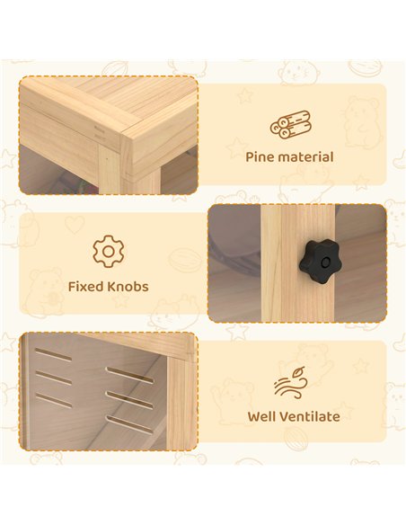 PawHut Wooden Hamster Cage with Hut, Wheel, Ramps, Removable Viewing Panels, 80 x 50 x 84 cm, Natural - pic 195769 | FastDaddyshop