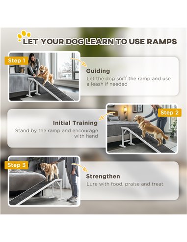 PawHut Pet Ramp for Dogs with Non-Slip Carpet and Top Platform - White & Grey
