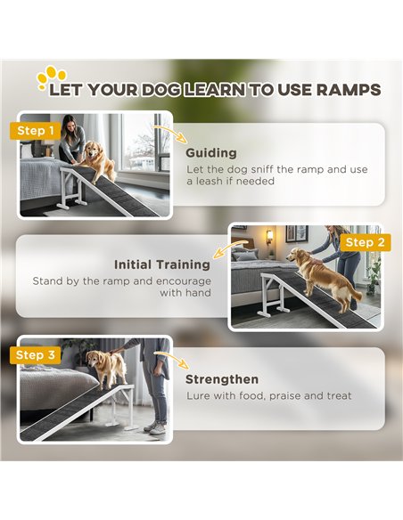 PawHut Pet Ramp for Dogs with Non-Slip Carpet and Top Platform - White & Grey - pic 195807 | FastDaddyshop