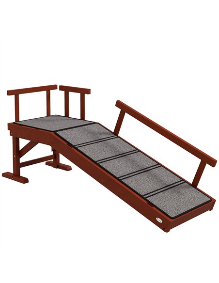 PawHut Wooden Dog Ramp with Removable Guardrails, Non-Slip Surface, 125 cm Long, Brown - pic 195810 | FastDaddyshop