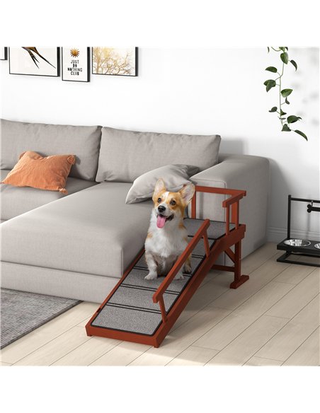 PawHut Wooden Dog Ramp with Removable Guardrails, Non-Slip Surface, 125 cm Long, Brown - pic 195811 | FastDaddyshop