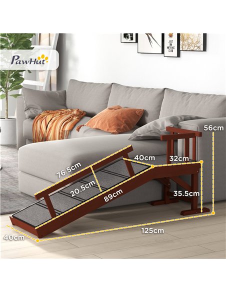 PawHut Wooden Dog Ramp with Removable Guardrails, Non-Slip Surface, 125 cm Long, Brown - pic 195812 | FastDaddyshop
