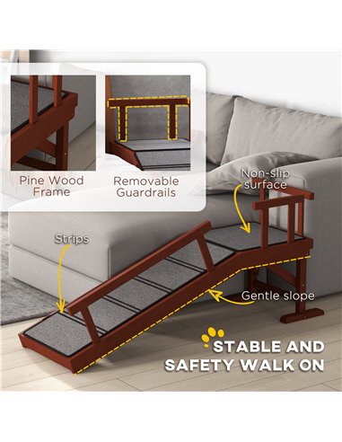 PawHut Wooden Dog Ramp with Removable Guardrails, Non-Slip Surface, 125 cm Long, Brown