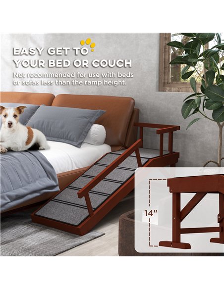 PawHut Wooden Dog Ramp with Removable Guardrails, Non-Slip Surface, 125 cm Long, Brown - pic 195815 | FastDaddyshop