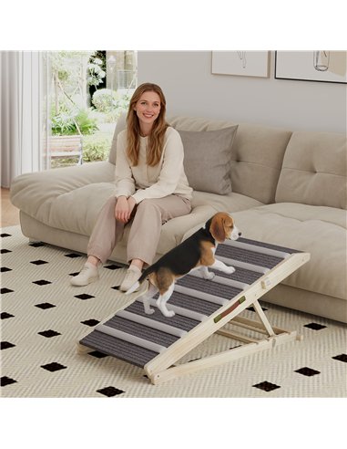 PawHut Dog Ramp for Couch, Adjustable Folding Pet Ramp, 4 Adjustable Height Dog Climbing Ladder, 35/43/47/50 cm Height