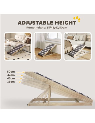 PawHut Dog Ramp for Couch, Adjustable Folding Pet Ramp, 4 Adjustable Height Dog Climbing Ladder, 35/43/47/50 cm Height