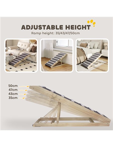 PawHut Dog Ramp for Couch, Adjustable Folding Pet Ramp, 4 Adjustable Height Dog Climbing Ladder, 35/43/47/50 cm Height - pic 195833 | FastDaddyshop