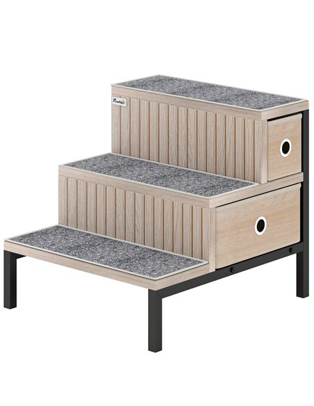 PawHut Dog Stairs with Storage, Non-Slip Cover, Pet Steps for Small Dogs & Older Cats, for Sofa, High Bed, Oak Tone - pic 195837 | FastDaddyshop