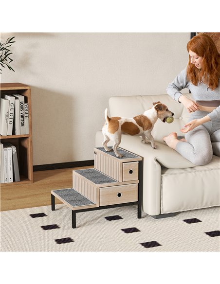 PawHut Dog Stairs with Storage, Non-Slip Cover, Pet Steps for Small Dogs & Older Cats, for Sofa, High Bed, Oak Tone - pic 195838 | FastDaddyshop